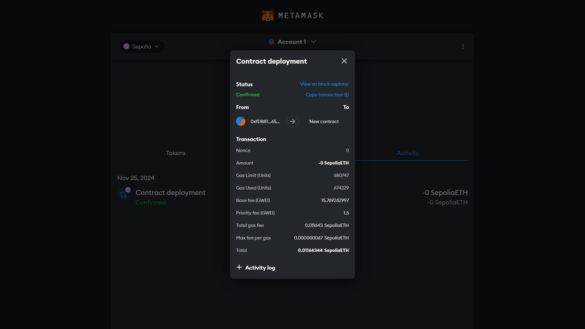 Transaction in MetaMask